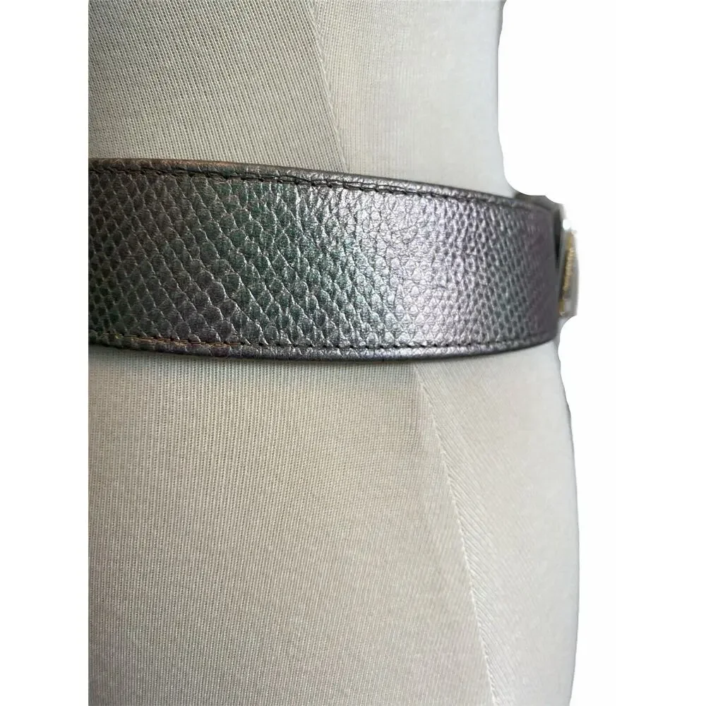 Small Leather Belt Wide Metallic Silver with Hints of Color Snakeskin Textured